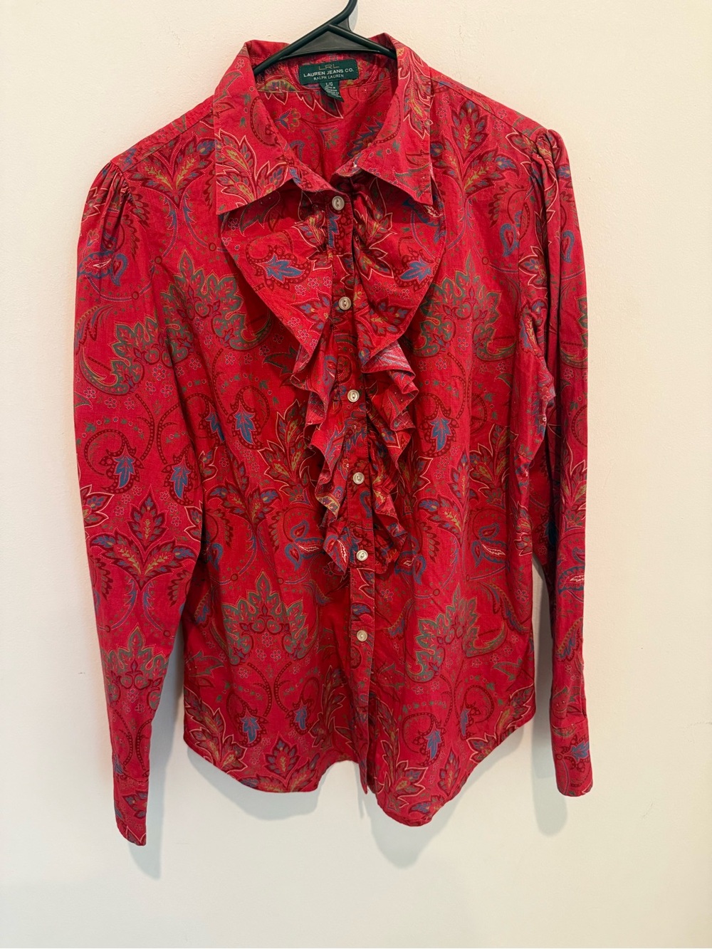 Lauren Ralph Lauren Red Paisley Ruffle-Front Blouse